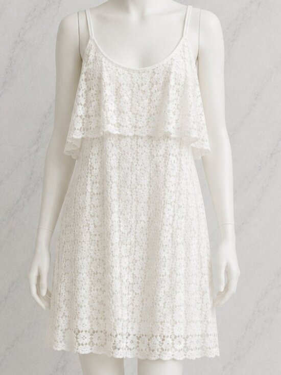 Forever 21 Dresses & Skirts - Forever 21 Womens Medium Dress White Lace Overlay Cold Shoulder Mini Dress